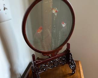 F84 - $95. Chinese Double Sided Fishbowl Table Screen. Measures 10.5" x 6" deep x 20" tall. Excellent Condition. 
