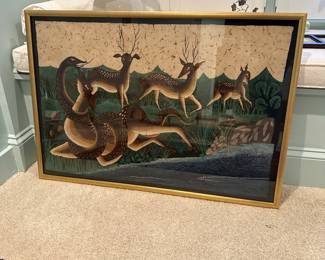 F93 - $45. Framed Fabric Panel. Measures 35" wide x 24.5" tall