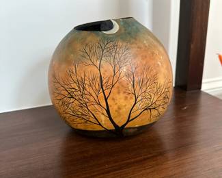 F30 - $35. Martha Danek 2000. Chatham Co. Artist. Carved and Painted Gourd.   Measures 8" Wide x 8.5" Tall