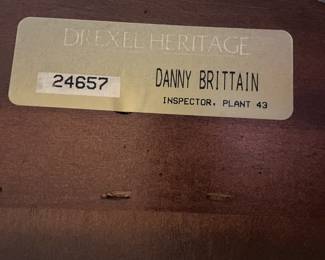 F104 - $250. Drexel Heritage Queen Bedframe in Cherry. Measures 62" wide x 80" long x 43" tall. 