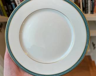 F63 - $225. Limoges China. Raynaud Cerelene - Laurier Blue.  5 Dinner plates 10", 8 Bread and butter plates 7.5", 6 Dessert plates, 8 cups and Saucers.  A few chips