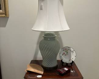F119 - $35. Celadon Lamp measures 32" tall. 
