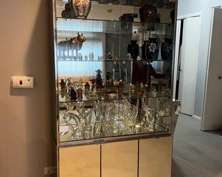 Mirrored lighted display storage cabinet