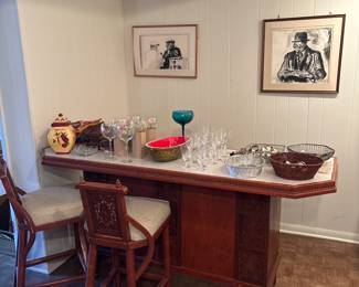 Asian inspired bar with three stools