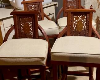 Asian inspired bent  carved wood  floral  stools