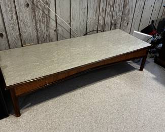 2960’s  Faux Travertine wicker coffee table