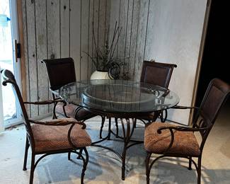Wood metal rattan dining set for 4