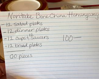	#74	Noritake bone china Hemingway 60 piece set	 $100.00 				