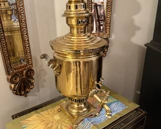 #80. Large Antique Russian Brass Samovar Stamped  $100
