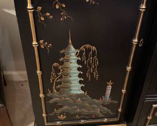	#11	Asian inspired hand painted cabinet 60x15x77 (as is missing top glass insert)	 $200.00 	