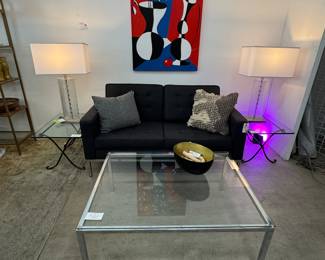 Sofa, End Tables, Lamps & Art