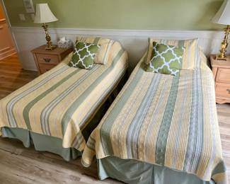 Two twin beds,  39 x 17 x 23; two nightstands, two brass lamps