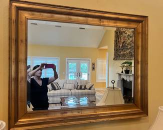 Beveled mirror with gold accent frame, 50 x 39