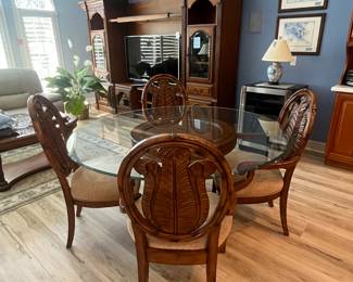 60" Tommy Bahama style triple bevel glass top table with 4 chairs. 