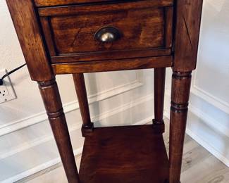 Solid wood square end table with drawer and shelf