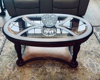 Solid wood glass top coffee table, 30 x 50 x 21