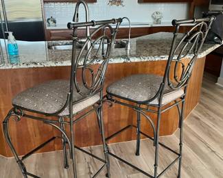 Pair of padded bar height metal stools, 47" H