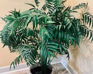 Faux palm tree in wicker basket, 52"