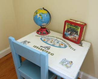 Toddler Vintage Desk, globe, chair