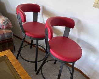 Leather and wrought iron bar-stools