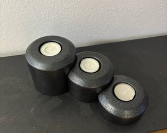 Stacked river stone tea light holder