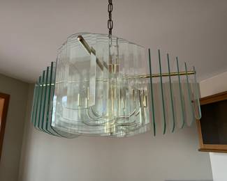Art Deco Brass and Glass panel chandelier