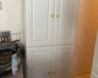 This is a PRE-SALE ITEM -  There are 2 (two) separate 4- door white cabinets with shelves   Dimensions are   71 1/2" H, 15 1/2" D, 29 1/2" W - You can buy 1, 2 or all 3 -  They are priced separately and sold AS IS.    $75 EACH plus 7% sales tax.  