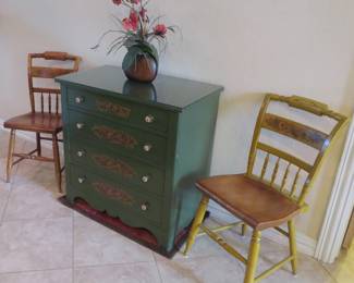 Hitchcock chairs and chest