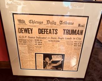 Special Collector's Ephemera: Framed Original Chicago Daily Tribune article, “Dewey Defeats Truman” 