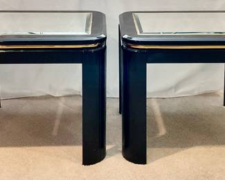 Black lacquer and gold glass top side tables (4 available)