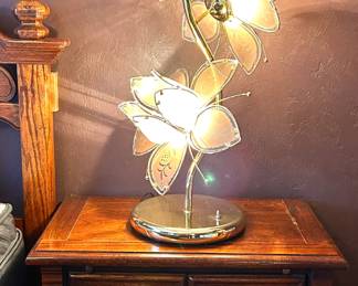 Pair of vintage 1970's glass lotus flower lamps