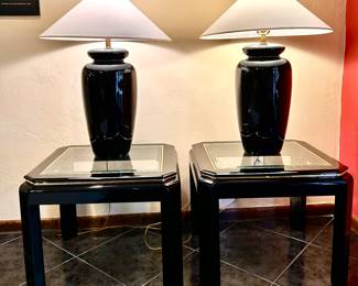 Pair of black decorator table lamps