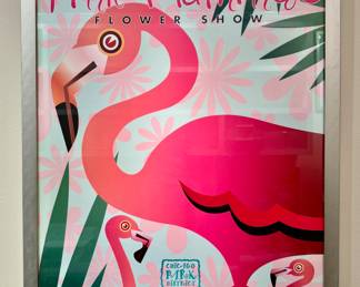 Pink Flamingo Flower Show Framed Poster