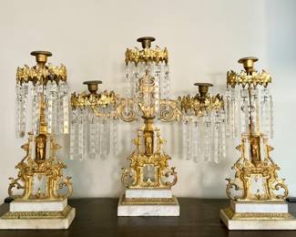 Gold Gilt & Crystal Girandole Set