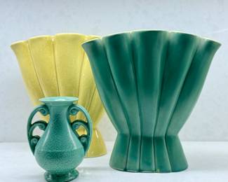 Vintage Red Wing Pottery - Gladiolus Vase - Yellow and Teal and other vintage pottery