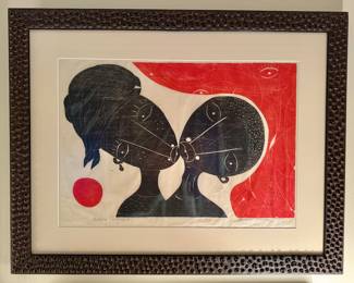 "Kissing Cousins I," Lithograph, Signed