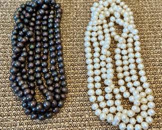 Black and Ivory Strands of Cultured Pearls