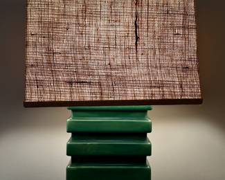 Decorative Green Lamp with Burlap Shade