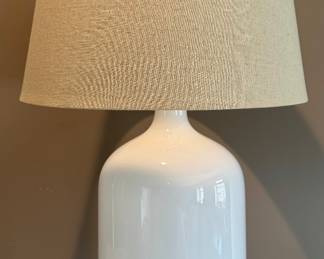 Milk Glass Lamp with Burlap Shade