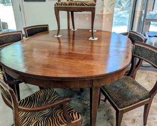 MCM Dining Table & Chairs - $600 - 53" x 62".  Has 2 Captains Chairs, 4 regular chairs, and three 16" leaves.