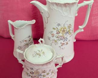 French Chocolate Pot with Creamer and Sugar Bowl.
