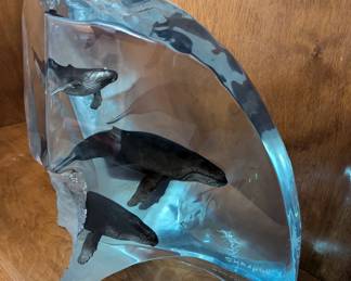 Wyland Lucite Sculpture - "Humpback Tribe" - $7,000.  11.5" wide, 7.5" deep.