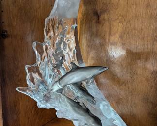  Robert Wyland Lucite Sculpture - "Ocean Wave" - $7,000.  21.5" tall by 9.5" deep.