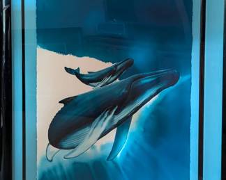 Robert Wyland Original Watercolor - "Open Ocean" $30,000. Black Lacquer Frame. 54" x 44"