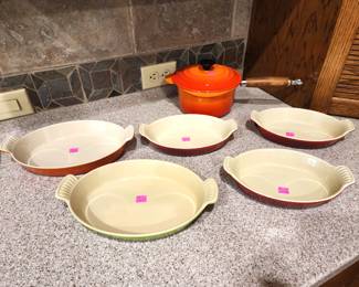 Le Creuset au gratins and saucepan