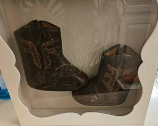 Hand made Leather Child's Boots framed.