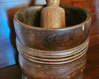 1870 era Large Wooden Mortar and Pestle. Statement piece.