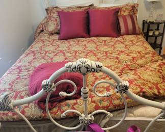 Queen Size Iron Headboard & Footboard  along with Serta Perfect Sleep Mattress & Box Springs and Bedding
