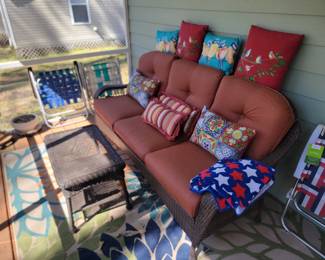 Indoor/Outdoor Patio/Porch Furniture Sofa and Table , Pillows and Lawn Chairs
