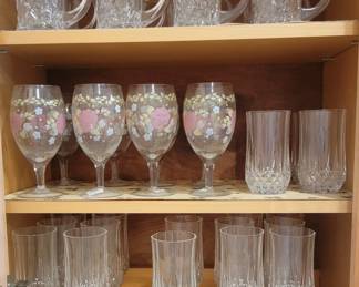 Durand Cristal D'Arques Longchamp Water/Tea Glasses and Pfaltzgraff Tea Rose Wine Glasses